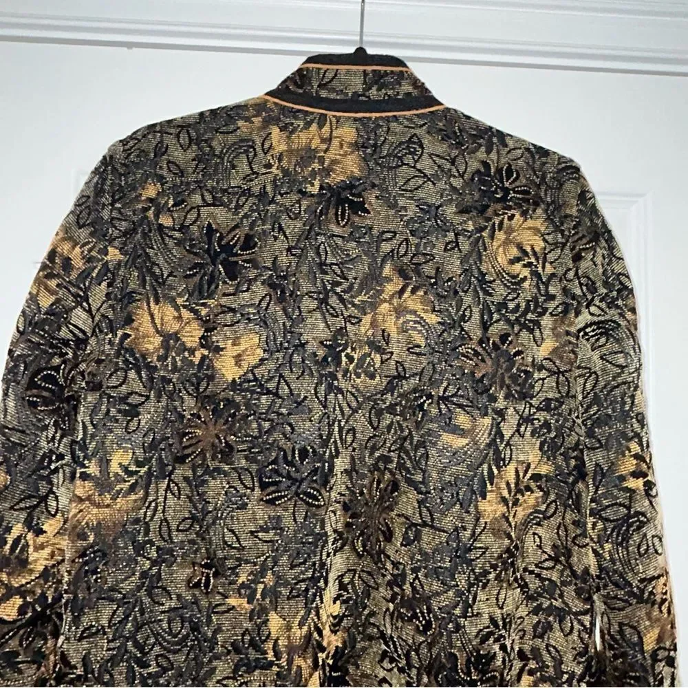Vintage Coldwater Creek Open Front Jacquard Tapestry Long Sleeve Jacket Coat
